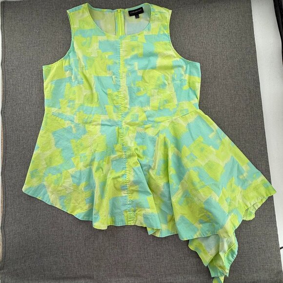 Lane Bryant Asymmetrical Top Lime Green Blue Sleeveless Plus 20 Cotton Blend - Picture 11 of 11